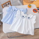 シャツ 女の子 子供服 韓国風 文芸的 半袖 チュニック ワンピース Aライン 無地 刺繍 綿100% 80cm 90cm 100cm 110cm 120cm ...