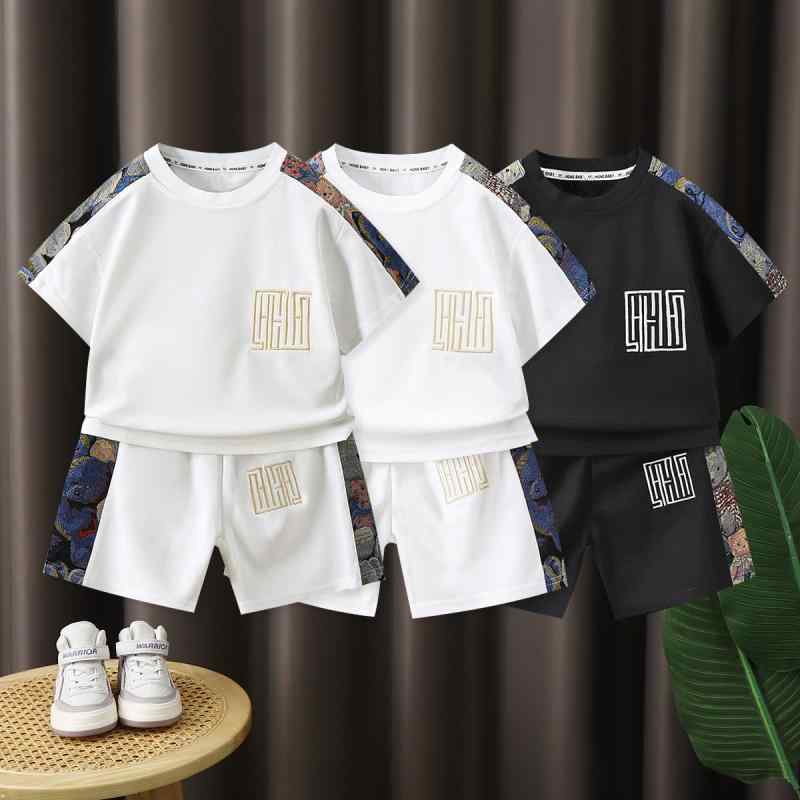 シャツ キッズ 男の子 子供用 半袖 国風 刺繍 プリント 古風 カジュアル 薄手 アウトドア ウェア 上下..