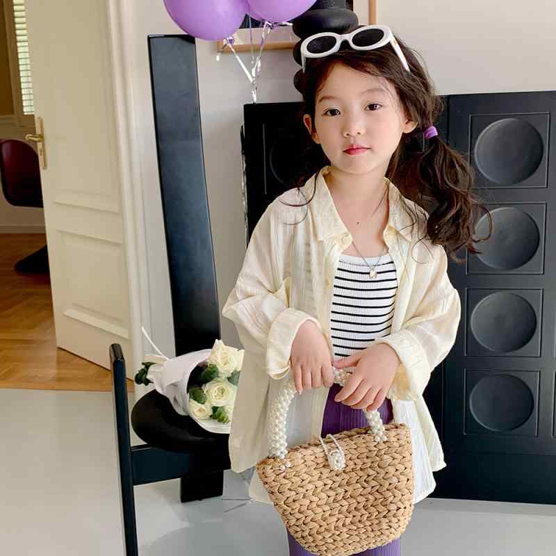 シャツ ガールズ 子供服 ブラウス 長袖 接触冷感 涼しい 紫外線対策 普段着 おしゃれ ホワイト