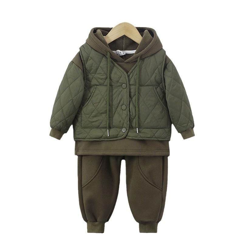 子供服 秋冬 スウェット パーカー ベスト 3点セット 裏起毛 厚手 防寒 フード付き セットアップ 男の子..