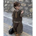 子供服 セットアップ 男の子 韓国風 長袖シャツ ニットベスト カジュアルパンツ 3点セット 花柄プリント 秋物