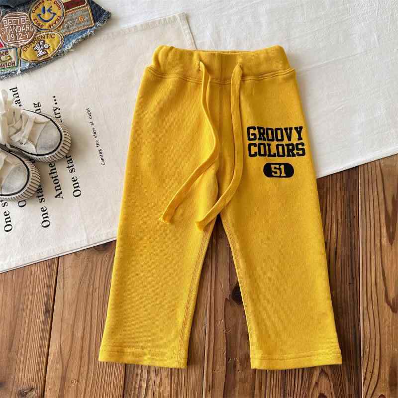 子供服 スウェットパンツ DDアルファベット落書き柄 ロングパンツ 中小子供向け 黄色 綿98% 春秋 春秋..