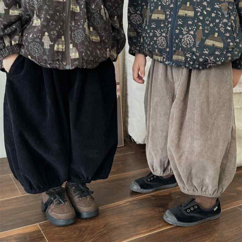 子供用パンツ コーデュロイ 9分丈パンツ 男女兼用 ベビー服 バルーンパンツ ゆったり ズボン カーキ グ..