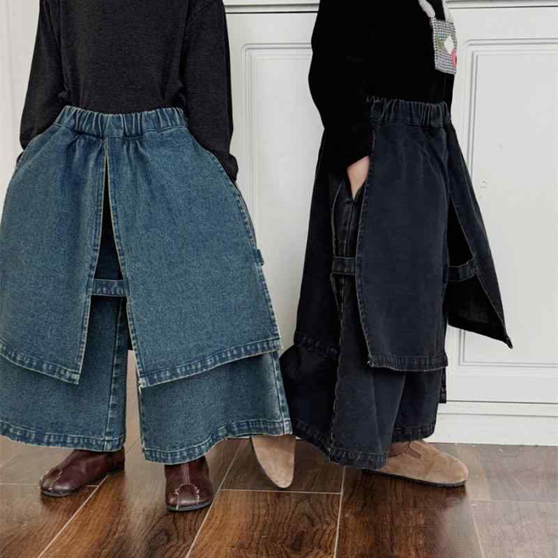 子供用ジーンズ パンツ ベビー服 春秋物 9分丈 ゆるめ デニムスカート風 B品 80cm 90cm 100cm 110cm 12..