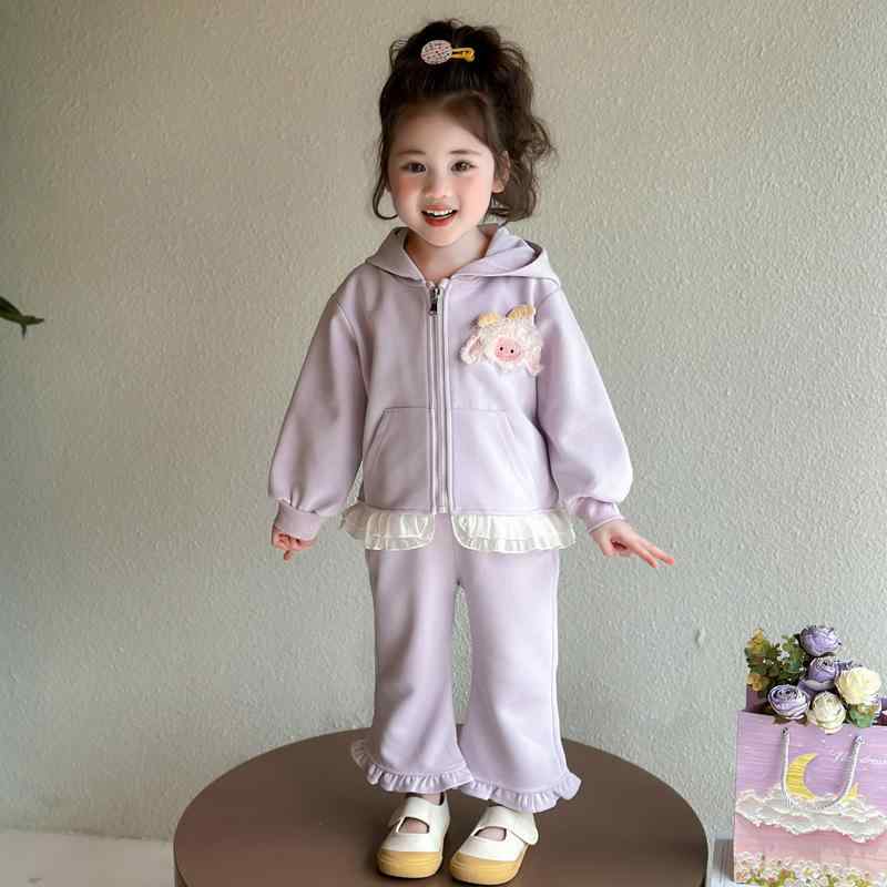 子供用セットアップ 春秋 女の子 パーカー パンツ 2点セット スウェット スポーティ カジュアル 普段着..