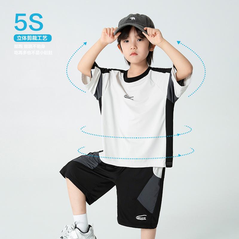 子供用スポーツウェア 上下セット 男の子 半袖 短パン 薄手 夏 グレー 接触冷感 110cm 120cm 130cm 140cm 150cm 160cm 170cm