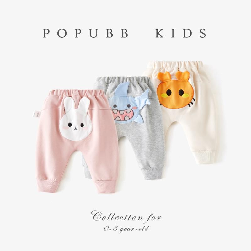 ベビー パンツ 春秋 かわいい 運動着 部屋着 長ズボン 綿 小さなカニ グレー ピンク 子犬 66cm 73cm 80..