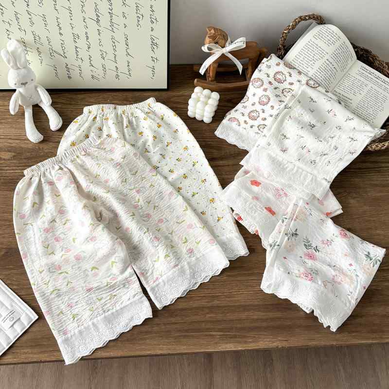 子供服 パンツ 女の子 夏物 花柄 コットン 短パン 部屋着 パジャマ 100%ポリエステル 柔らかい A類安全..