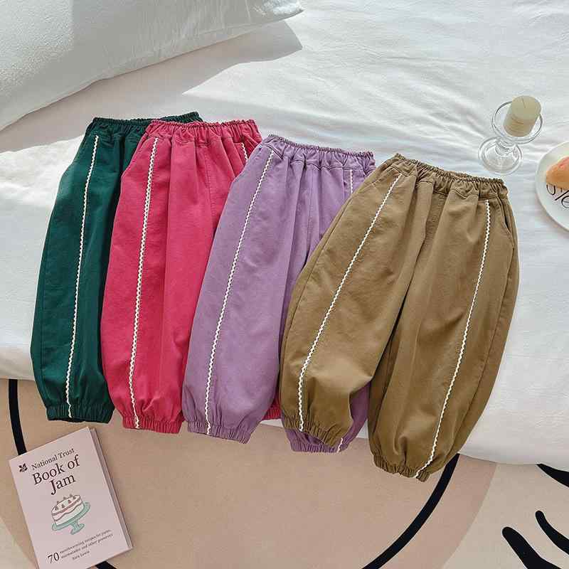 子供用パンツ 秋冬 女の子 男の子 長ズボン 子供 カジュアルパンツ ファッション 束ね裾パンツ 綿 100 110 120 130 140 カーキ パープル ピンク グリーン