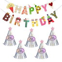 Happy Spring パーティーハット 誕生日 ガーランド セット 飾り つけ (happy birthday + 銀)(3)