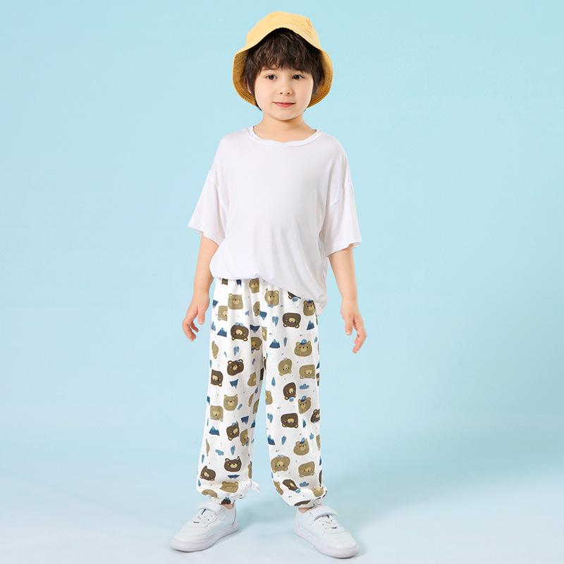 パンツ ベビー 子供服 防蚊パンツ 綿 春秋 男女兼用 幼児 長ズボン 夏 薄手 接触冷感 蚊対策 動物柄 星..