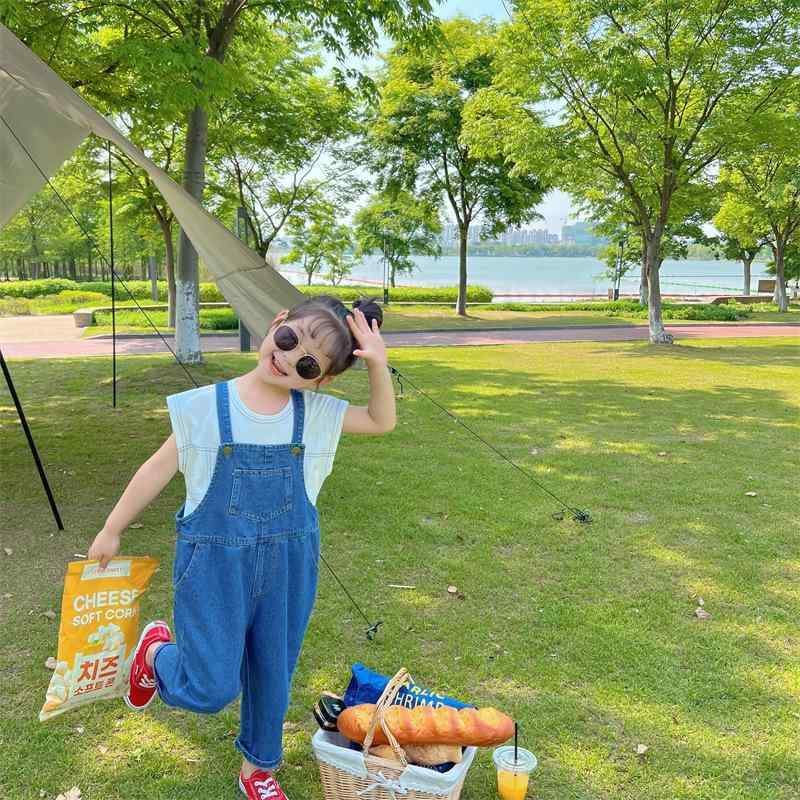 キッズ オーバーオール デニム 春夏 子供服 男女兼用 ロングパンツ 大ポケット付き 高腰 90cm 100cm 11..