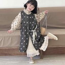 シャツ ガールズ 子供服 女の子 キッズ 復古 ドット柄 ブラウス チュニック トップス 麻 リネン ゆったり かわいい おしゃれ