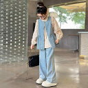 子供服 セットアップ 女の子 秋物 シャツ デニム 3点セット 長袖 長ズボン かわいい ガールズ カジュアル 普段着