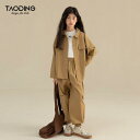 子供服 パンツスーツ 女の子 中学生 長袖シャツ 長ズボン 上下2点セット カーキ色 無地 普段着 発表会