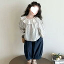 キッズ シャツ 長袖 パンツ セットアップ 春物 女の子 子供服 コットン ギャザー フリル 襟 ストライプ 高品質 90 100 110 120 130 14...