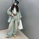 子供服 セットアップ 女の子 デニムシャツ ワイドパンツ 2点セット 春秋 長袖 コットン ゆったり かわいい ガールズ 120cm 130cm 140cm 1...