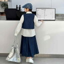 子供服 デニムベスト シャツワンピース 3点セット 女の子 春秋 中学生 高学年 長袖 綿 普段着 120cm 130cm 140cm 150cm 160cm ...