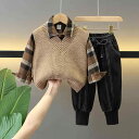子供服 秋物セットアップ 長袖シャツ パンツ ベスト 3点セット 男の子 ボーイズ 100cm 110cm 120cm 130cm 140cm ブラック カーキ...