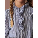 シャツ ガールズ ストライプ コットン 長袖 立襟 90cm 100cm 110cm 120cm 130cm(x2)