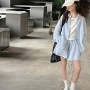 子供用セットアップ 女の子 ストライプ柄 シャツ ショートパンツ 薄手 長袖 3点セット 120cm 130cm 140cm 150cm 160cm 170cm