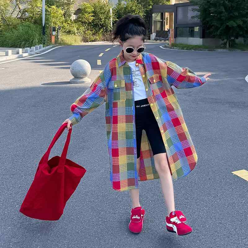 楽天AR企画　楽天市場店シャツ ガールズ 子供服 女の子 ネルシャツ チェック柄 長袖 ロング丈 チュニック 春秋 綿100％ 韓国風