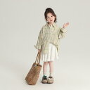 シャツ ガールズ 子供服 女の子 春秋 長袖 コットン 格子柄 快適 通気性 100%綿 イエロー 100 110 120 130 140cm(x2)