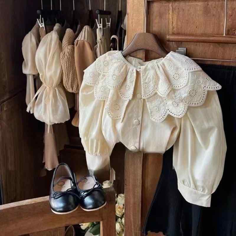 シャツ ガールズ 子供服 長袖 秋冬 レース襟 無地 トップス ブラウス かわいい 韓国風 女の子 キッズ ..