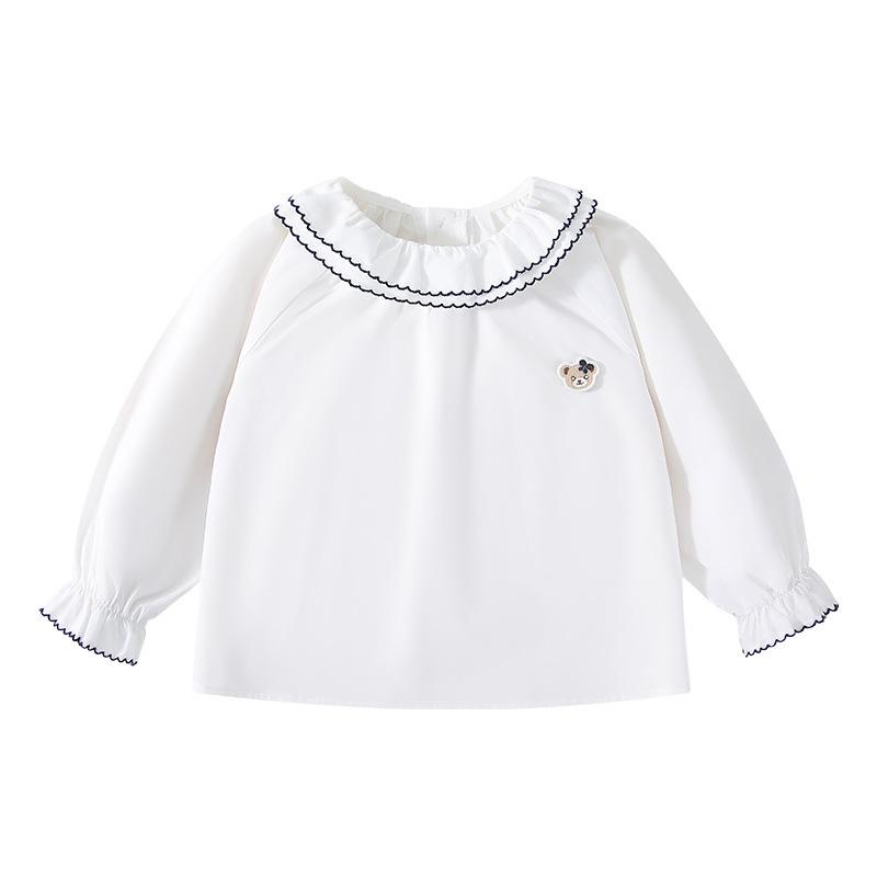 シャツ ガールズ 子供服 長袖 春物 綿100% ブラウス フレンチスタイル ブルー系 ホワイト 90 100 110 1..