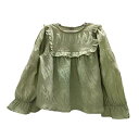 シャツ キッズ 長袖 春物 韓国風 黄緑色 無地 ギャザー フリル襟 90cm 100cm 110cm 120cm 130cm(x3)