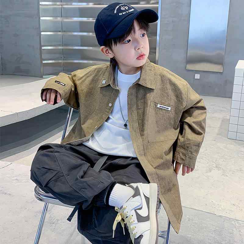 子供用シャツ 男の子 春秋 長袖 トップス ボーイズ カッターシャツ 綿混紡 無地 普段着 おしゃれ カー..