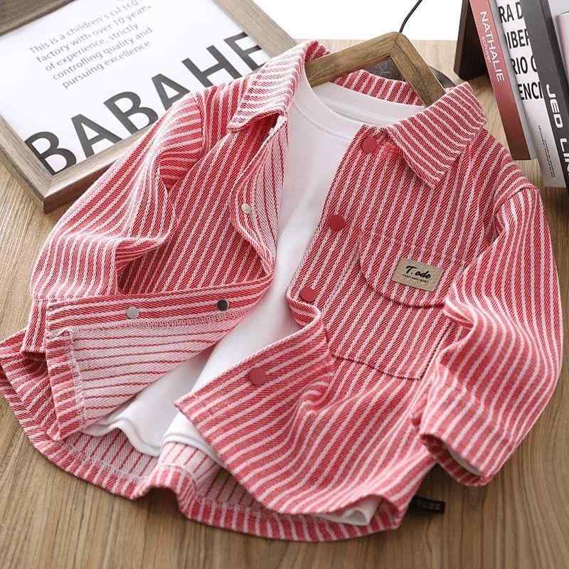 子供用シャツ 長袖 ストライプ柄 男女兼用 春秋 110cm 120cm 130cm 140cm 150cm 160cm 170cm 黒色 赤色..