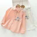 シャツ キッズ 男女兼用 子供服 春物 刺繍 コットン デニム 長袖 翻襟シャツ ホワイト ピンク系 ブルー 100 110 120 130 140cm 通園 ...