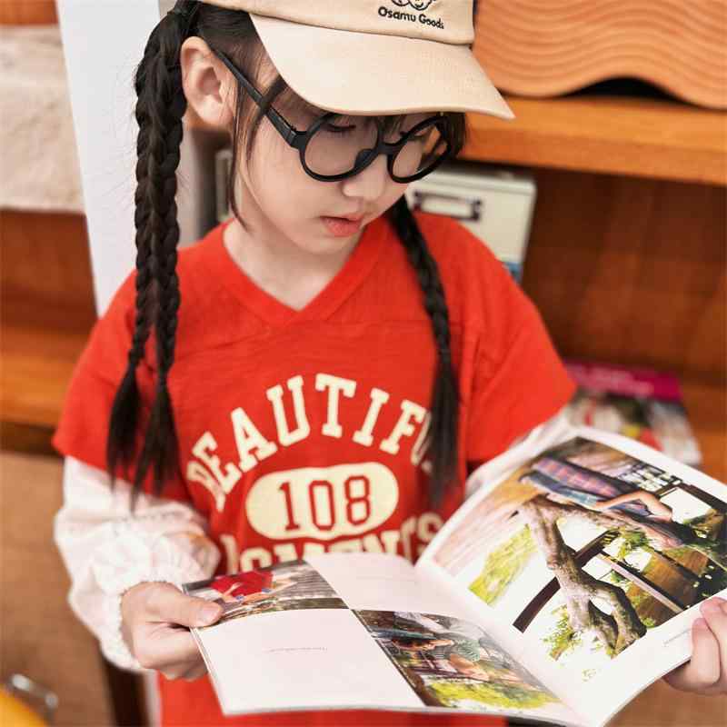 Tシャツ キッズ Vネック 長袖 トップス 子供服 カットソー 綿100％ 吸湿速乾 普段着 かわいい カトゥーン 涂鸦 印花 オレンジ色 グレー色(x2)(4)