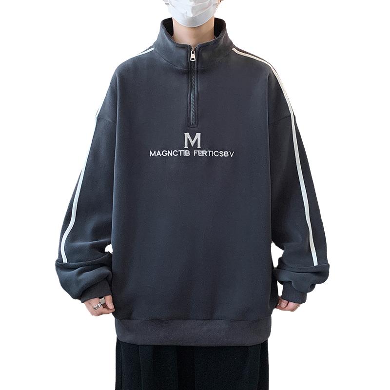 トレーナー メンズ 長袖 裏起毛 ティーン 学生 ハーフハイネック プルオーバー 秋冬 幾何学模様 ルーズ..