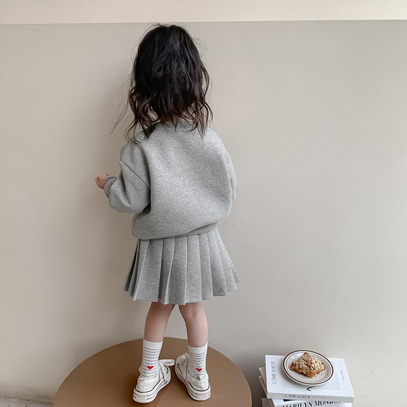 子供用ジャージ 上下セット 女の子 春秋 長袖 Tシャツ スカート 2点セット かわいい アニマル柄 グレー 100cm 110cm 120cm 130cm 140cm 150cm 160cm