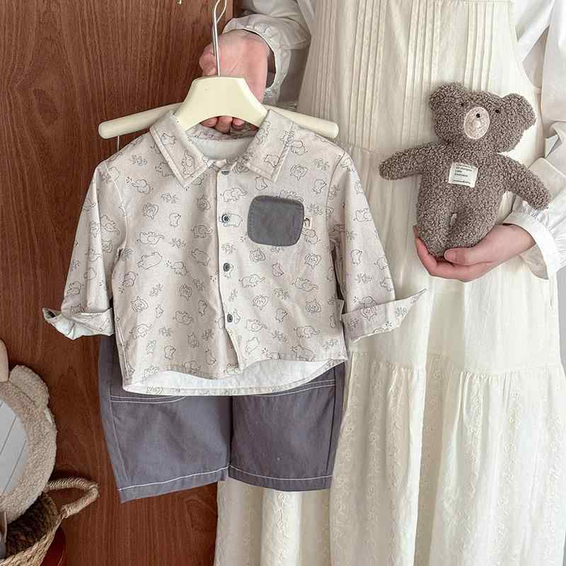 シャツ キッズ 男の子 ベビー カートーン柄 コットン 長袖 トップス 幼児 子供服 秋物 73CM 80cm 90cm 100cm グレー(4)