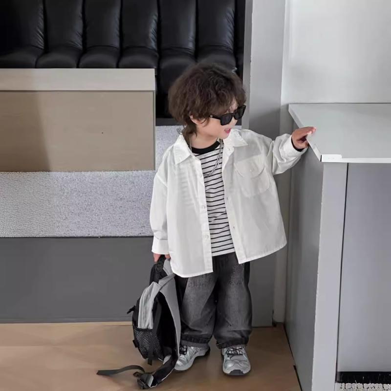 シャツ キッズ 男の子 子供服 トップス ブラウス 長袖 コットン 無地 ピンク系 ホワイト 春秋 普段使い..