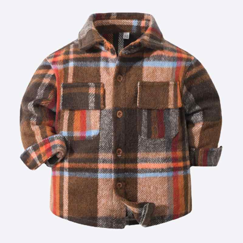 シャツ キッズ 長袖 格子柄 秋冬 男の子 子供 向け チョコレート色 100cm 110cm 120cm