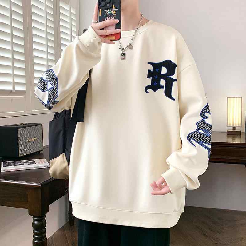 スウェット メンズ ティーン 春秋 薄手 長袖 トップス ラウンドネック プルオーバー ゆったり ルーズフ..