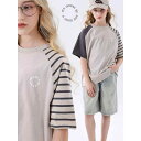 Tシャツ ガールズ 半袖 子供服 大人も着られるサイズあり トップス 女の子 ラウンドネック ボーダー柄 綿100% 普段着 かわいい 140cm 150cm 160cm 170cm 175cm(4)