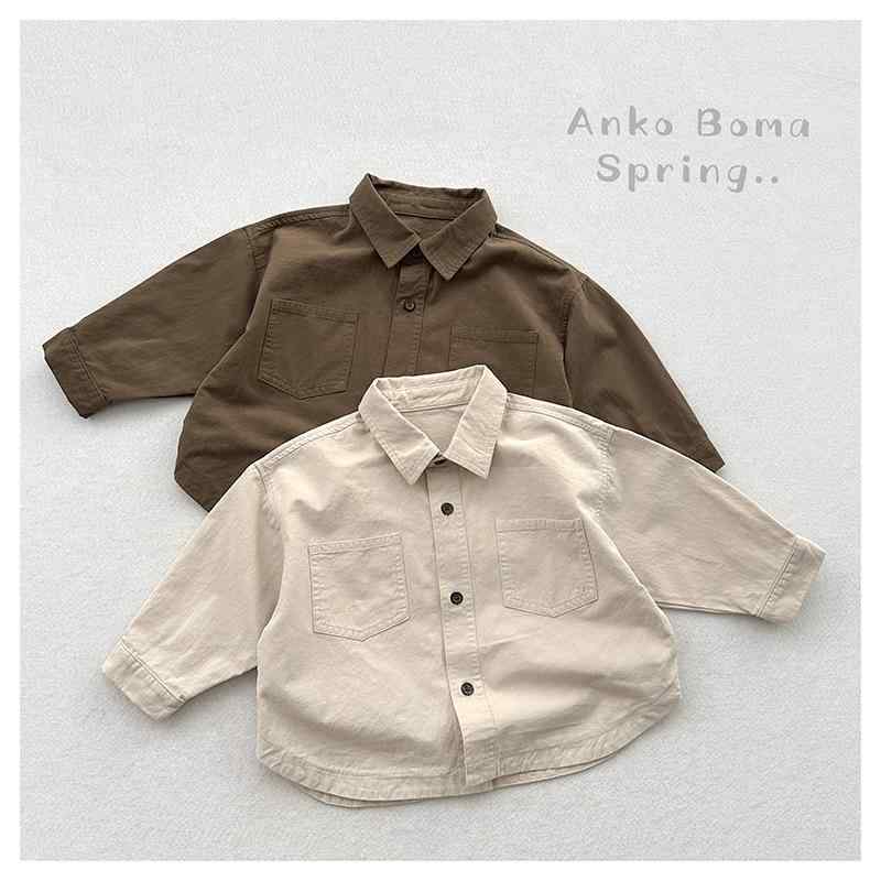 シャツ キッズ 男女兼用 子供服 トップス 韓国風 レトロ コットン ダブルポケット 長袖シャツ 杏白色 ..