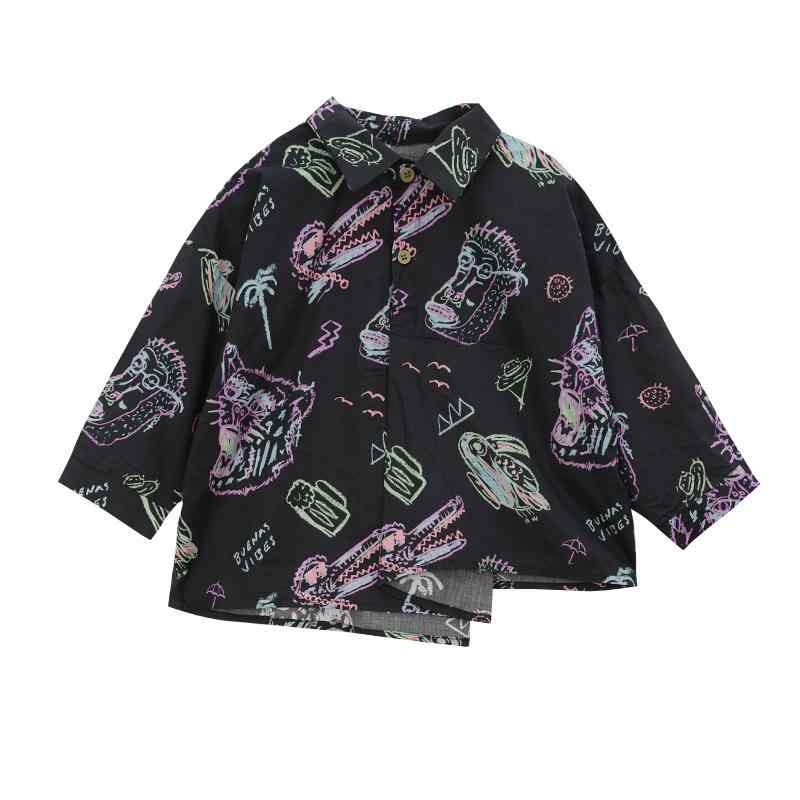 シャツ キッズ 男の子 子供服 長袖 コットン グラフィック 落書き ペイント 切り替え トップス カジュ..