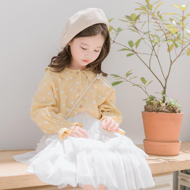 シャツ キッズ ガールズ 子供服 長袖 丸襟 ドット柄 春秋 かわいい 柔らかい 綿100% 発表会 通園 通学