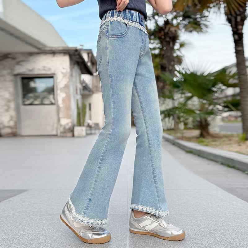 子供服 パンツ 女の子 夏 レース ラッパズボン 薄手 ジーンズ 大女児 中腰 130cm 140cm 150cm 160cm 17..