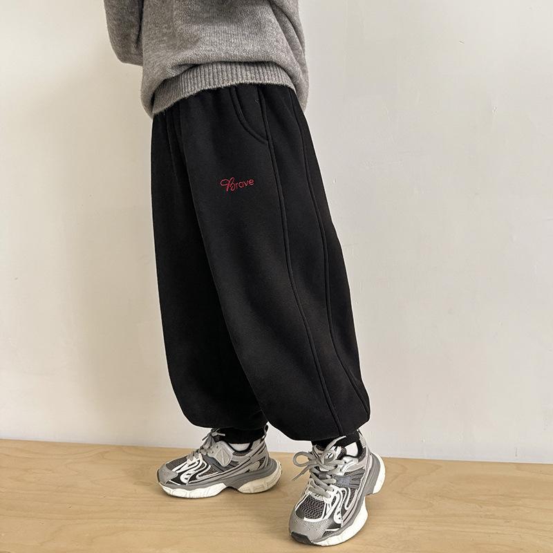 子供用パンツ 男の子 韓国風 裏起毛 スウェットパンツ 厚手 ロングパンツ 冬服 灰色 黒色