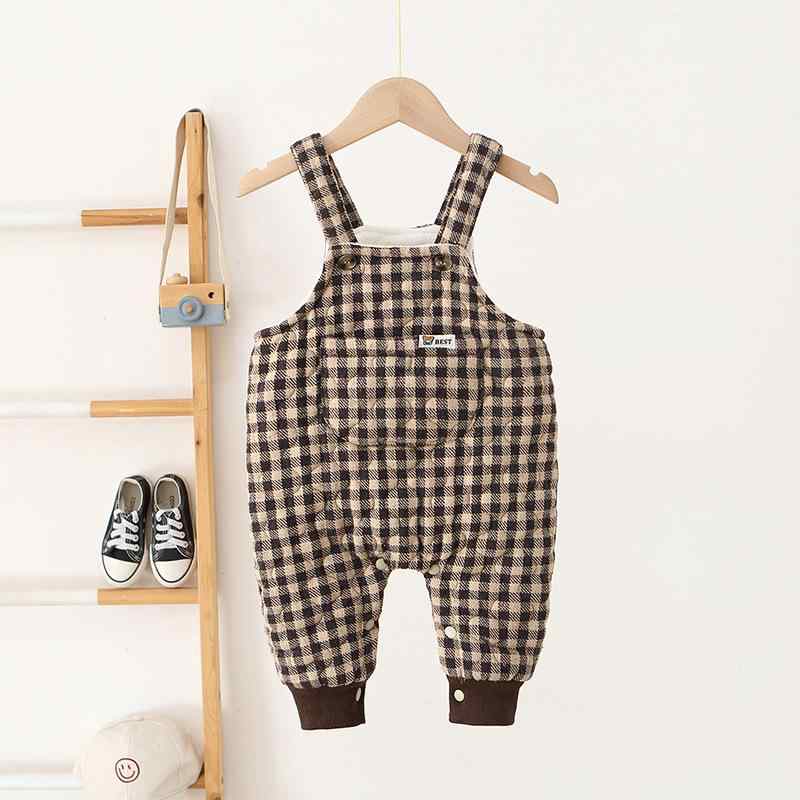 子供用背当てパンツ 韓国風 0～3歳 幼児 格子柄 かわいい 裏起毛 あったか パンツ 冬 中性 男女兼用 長..