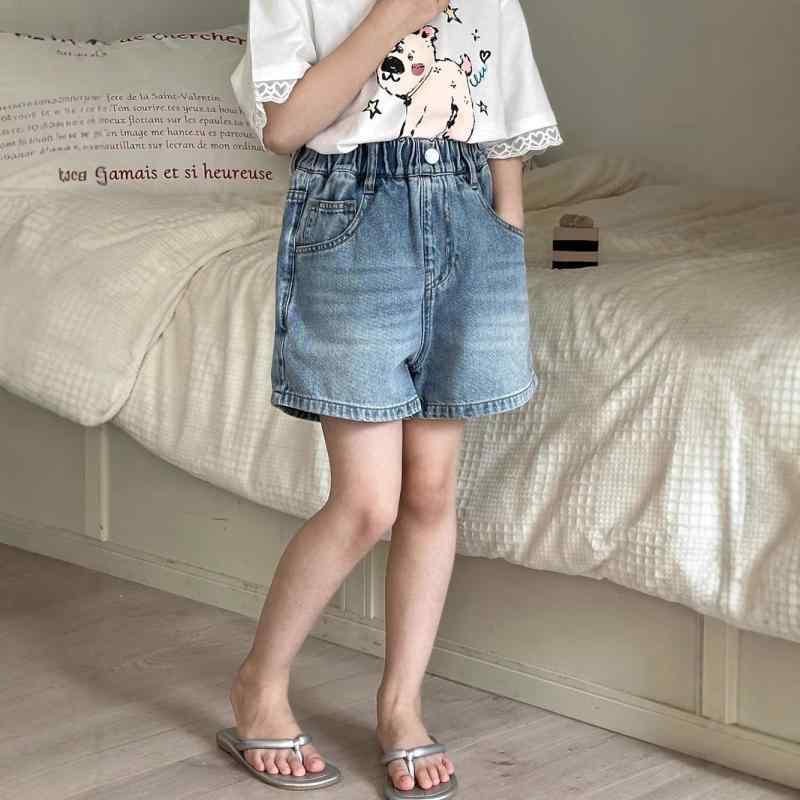 キッズ デニムショートパンツ 女の子 子供服 おしゃれ かわいい 夏 親子 刺繍 ブルー 中学生 短パン