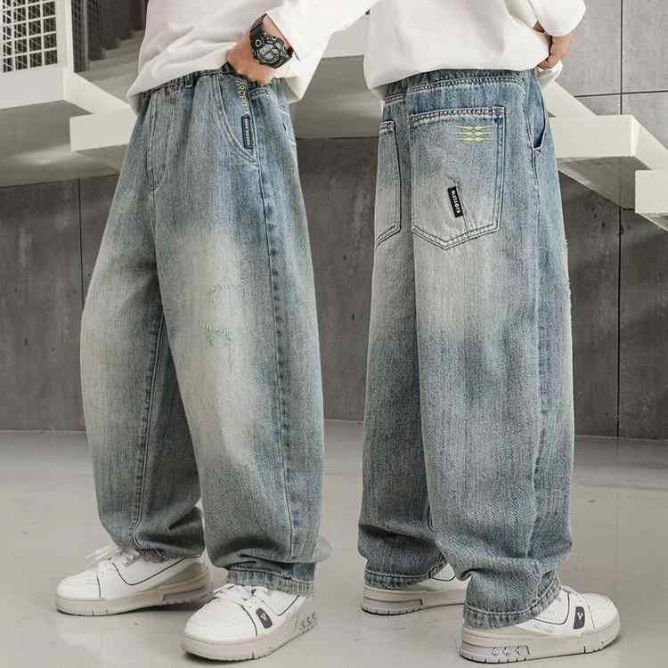 子供用ジーンズ 男の子 デニムパンツ 春秋 中 বড় детски ルーズフィット ストレートパンツ ボーイズ ..