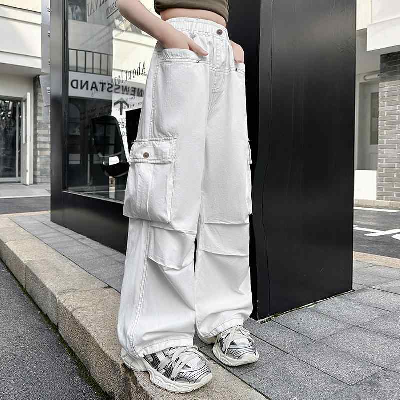 子供服 カーゴパンツ ガールズ ワイドレッグパンツ ストレートパンツ ロングパンツ 綿 高学年 春夏 カ..